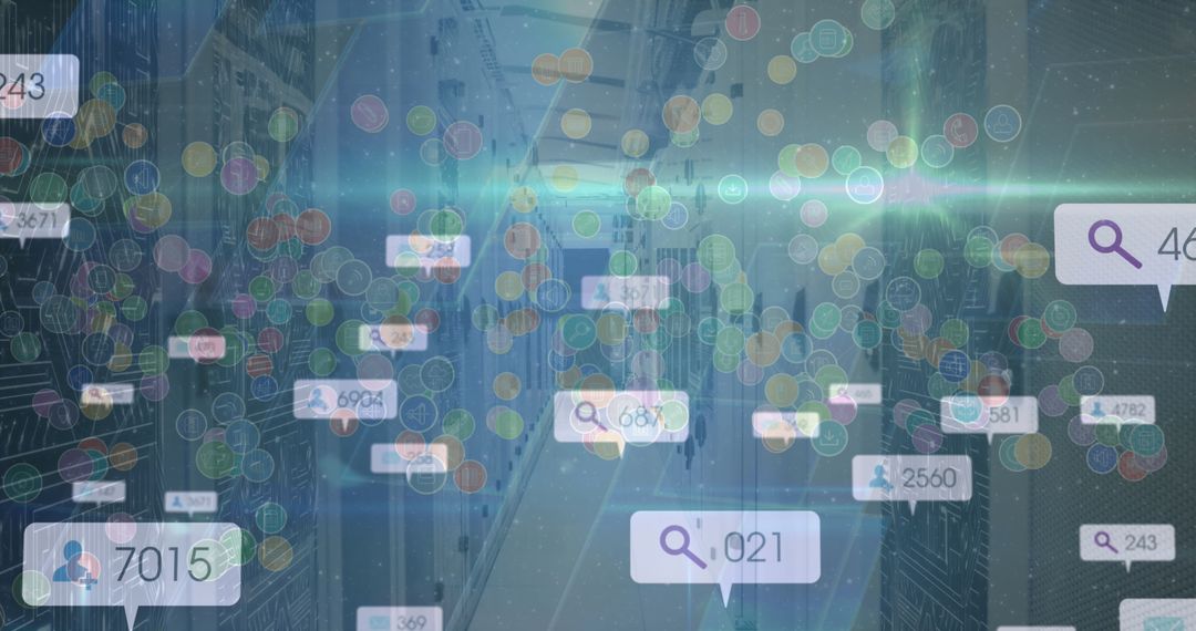 Digital Interaction Overlaid on Futuristic Data Center