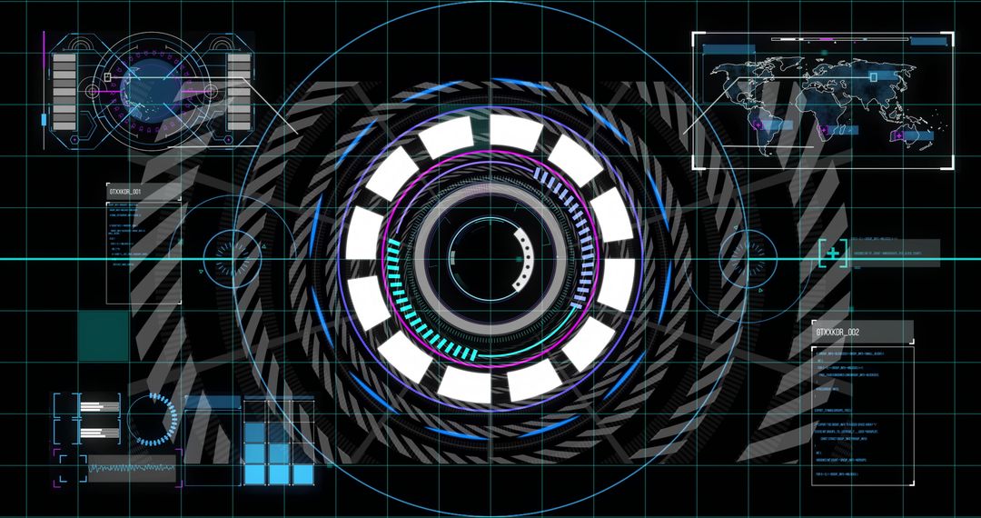 Futuristic Glowing HUD Interface with Circular Data Reticle