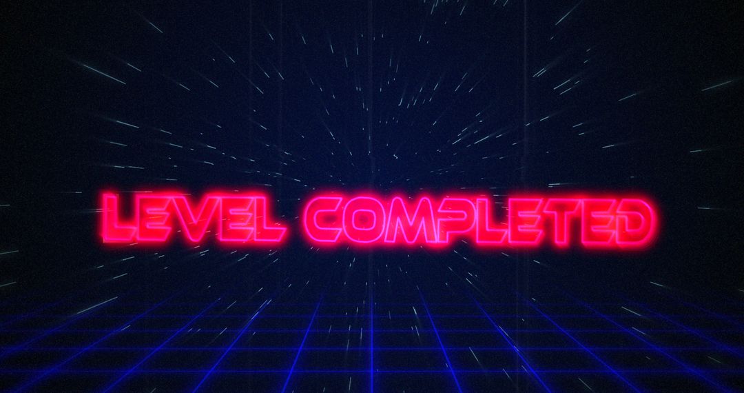 Retro Futuristic Level Completed Display with Neon Text