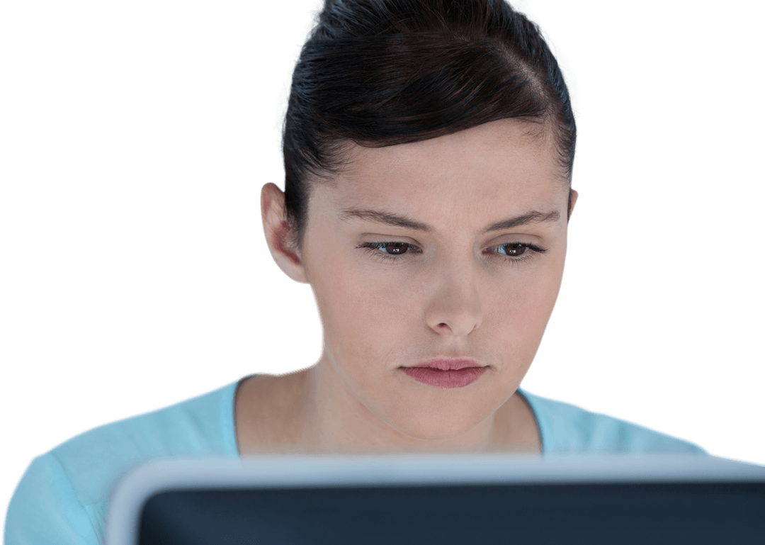 Concentrated Businesswoman Working on Computer Transparent Background