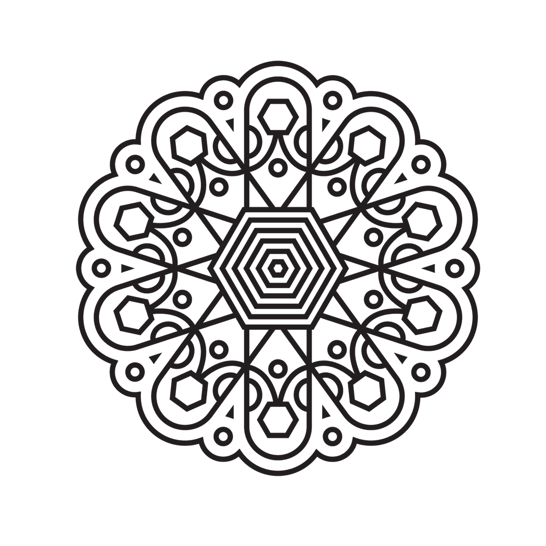 Ornate Mandala Pattern with Hexagon Design on Transparent Background