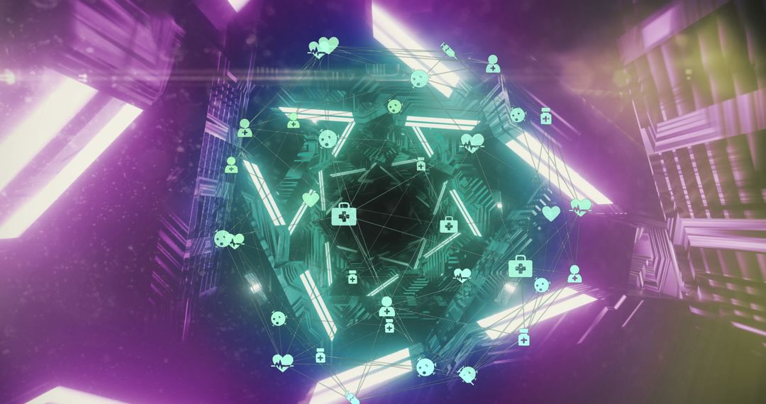 Futuristic Network with Glowing Geometric Patterns