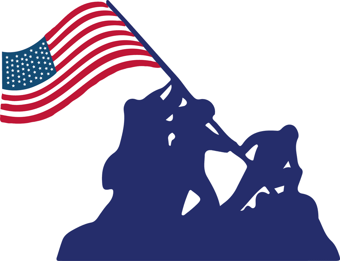 American Soldiers Raising Flag Silhouette on Transparent Background