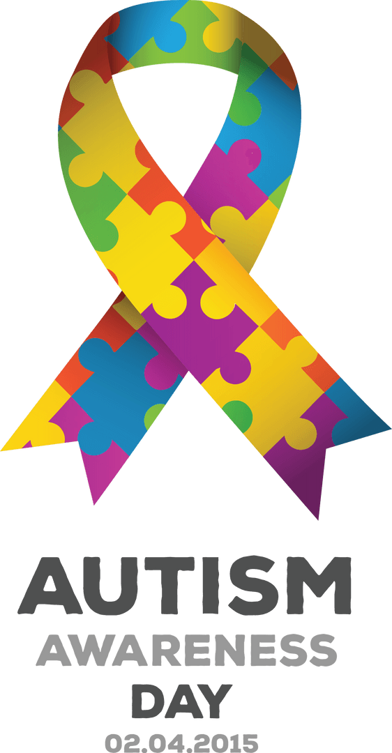 Autism Awareness Ribbon and Text on Transparent Background