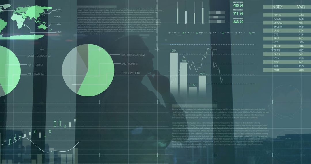 Caucasian Businessman Analyzing Digital Financial Data Relics on Glass