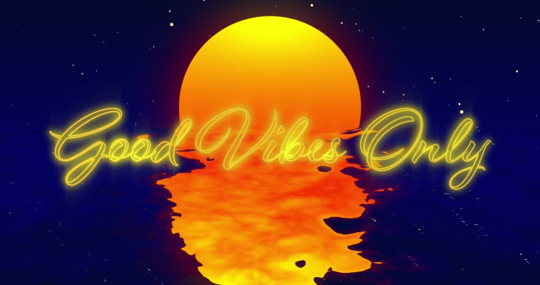 Retro Sunset with Good Vibes Only Neon Text