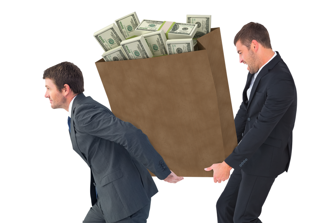 Businessmen Carrying Transparent Huge Bag of Cash Representing Financial Success - Download Free Stock Images Pikwizard.com