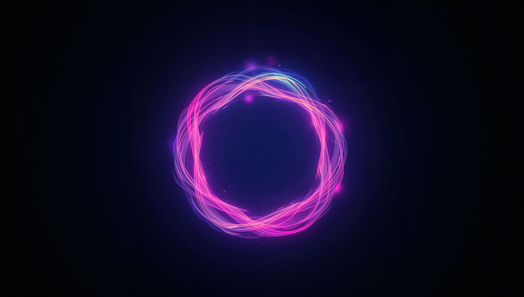Swirling Neon Light Trails Forming Glowing Ring in Dark Space