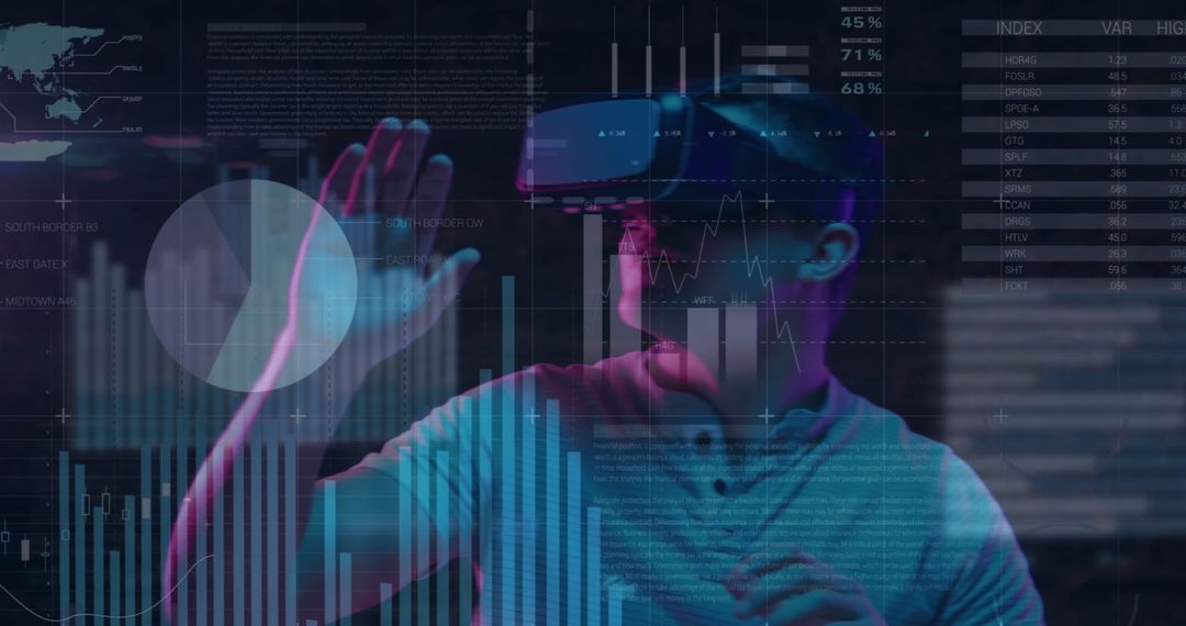 Man Engaging with Digital Data through VR Interface