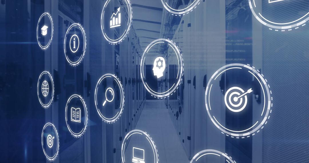 Digital Interface in Modern Data Center with Technology Icons
