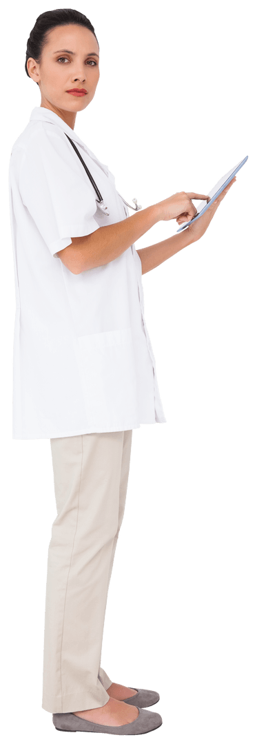 Transparent Medical Professional Engaging with Digital Tablet