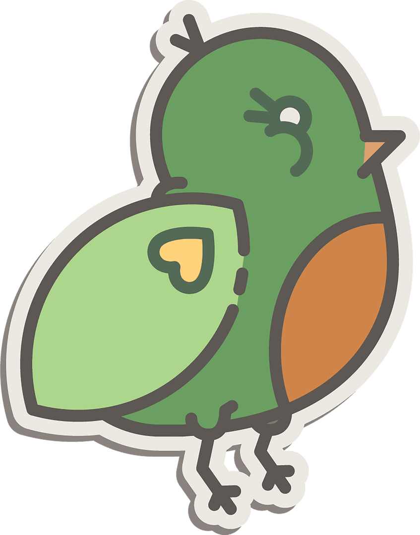 Cute Colorful Green Orange Bird Illustration on Transparent Background