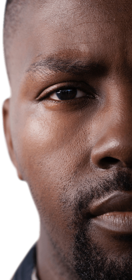 Close Up Transparent Face of Serious Young Man