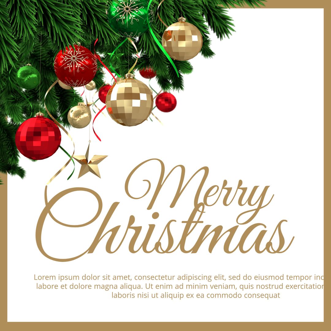 Festive Christmas Ornaments with Lush Greenery and Elegant Script