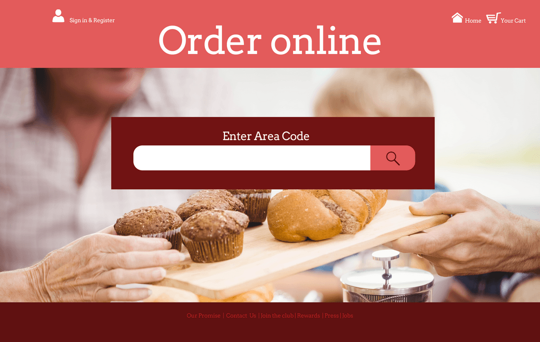 Transparent Online Shopping Interface with Search Bar and Baked Goods