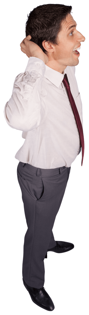 Smiling Businessman Scratching Head on Transparent Background