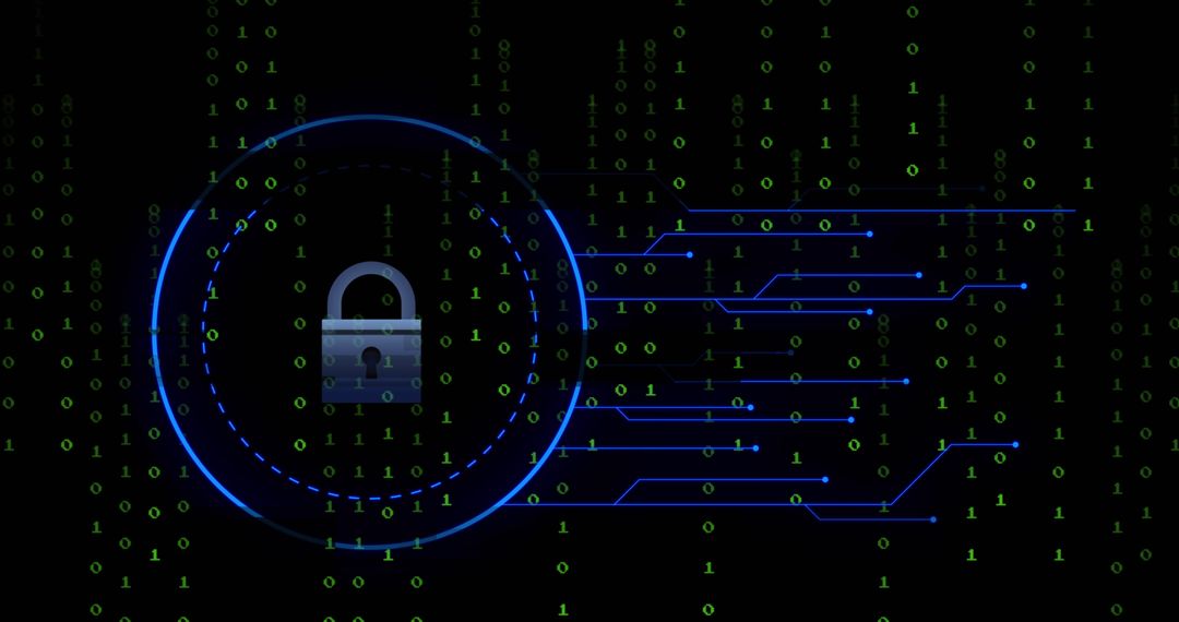 Binary Code with Digital Padlock Illustrating Cyber Security