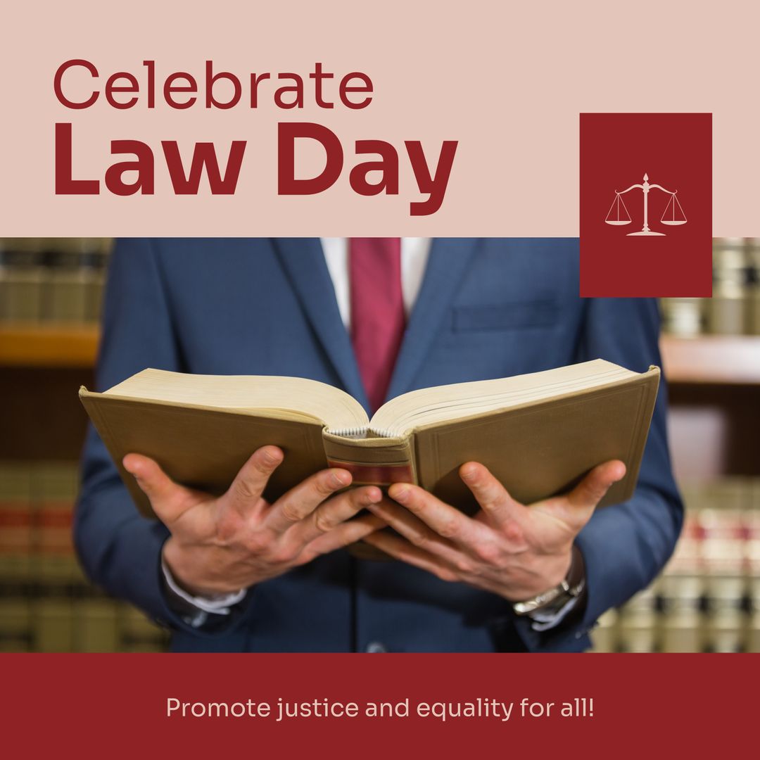 Celebrate Law Day with Attorney Holding Open Book in Law Library
