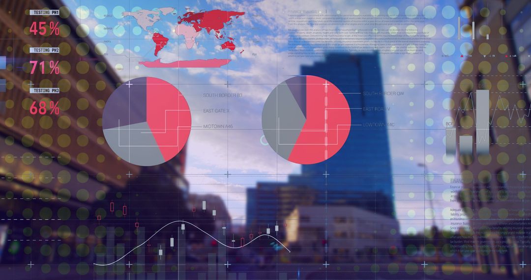 Financial Data and Statistics Overlaying Urban Skyline