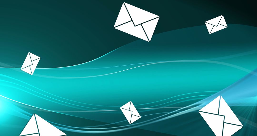 Floating Digital Envelopes on Abstract Teal Background