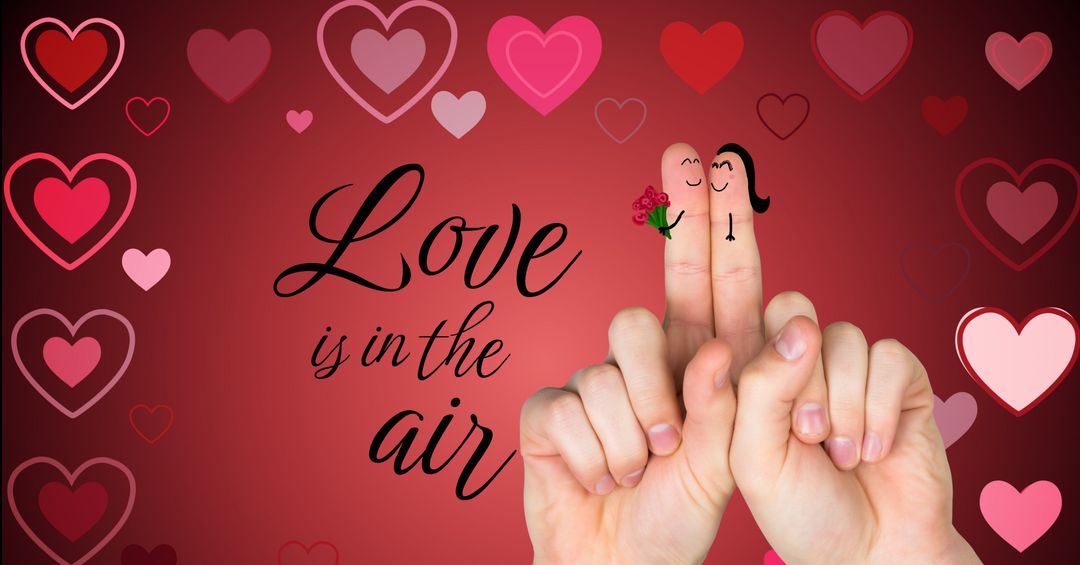 Finger Couple Celebrating Love Against Heart Background - Download Free Stock Templates Pikwizard.com