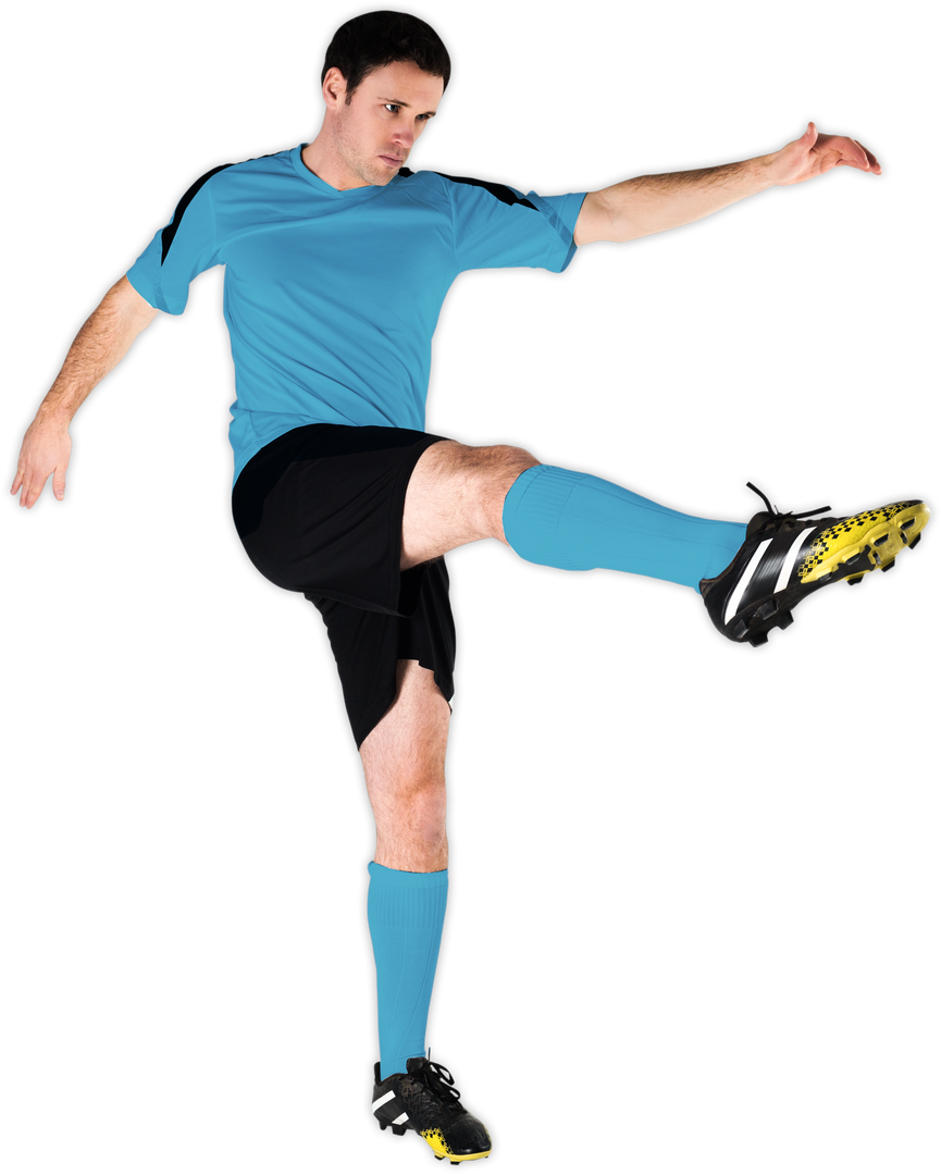 Transparent Football Player in Blue Kicking a Ball - Download Free Stock Images Pikwizard.com