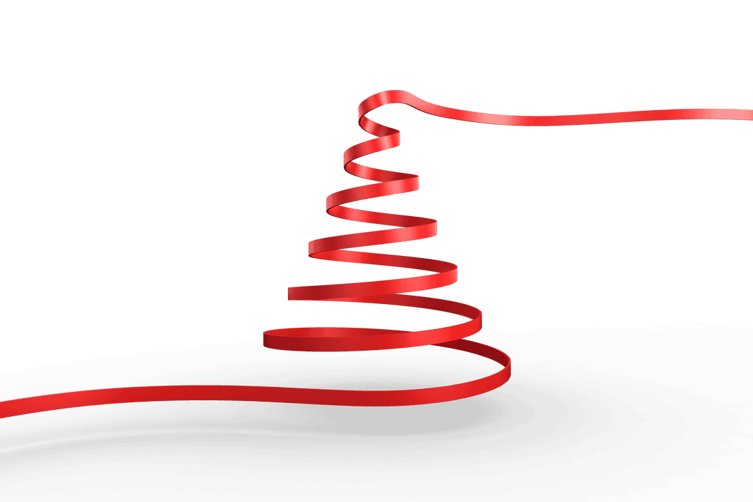 Spiral Red Ribbon Shaped as Christmas Tree on Transparent Background