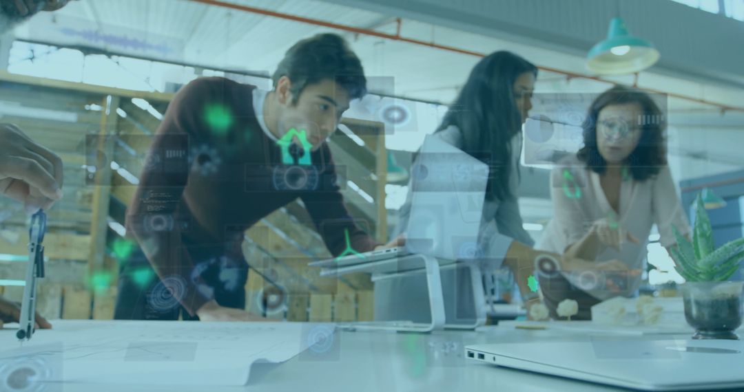 Professionals Engaged with Digital Technology and Modern Architecture Plans