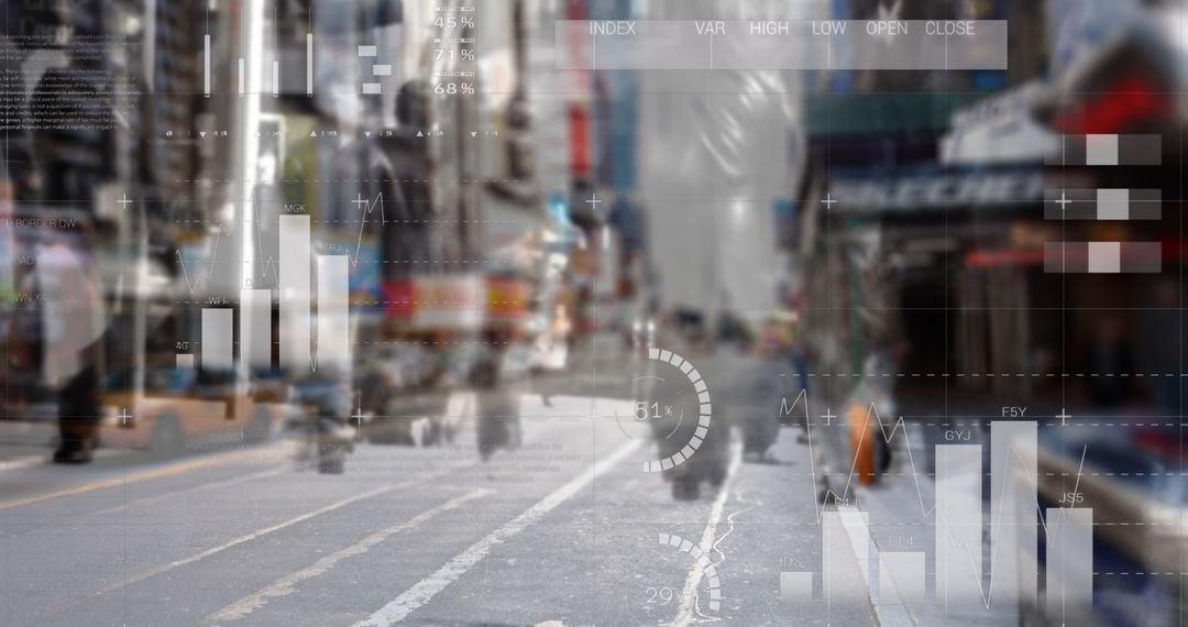 Futuristic Data Interface Overlaying Urban Street Scene