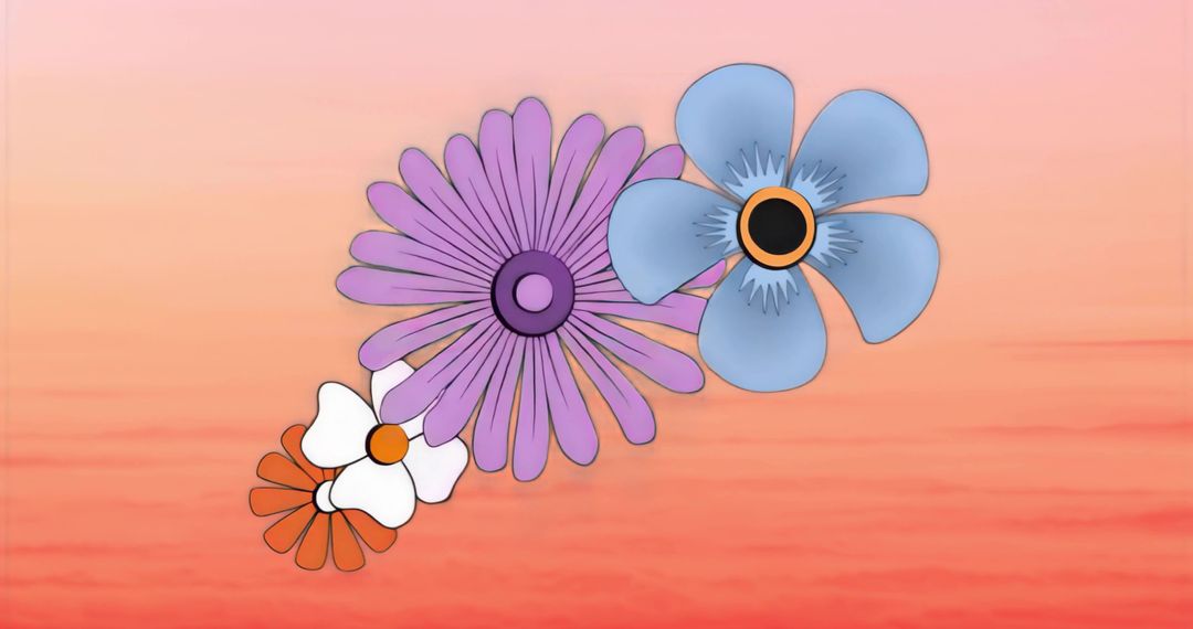 Stylized Four Flowers Blooming on Soft Coral Gradient Background for Decorative Design