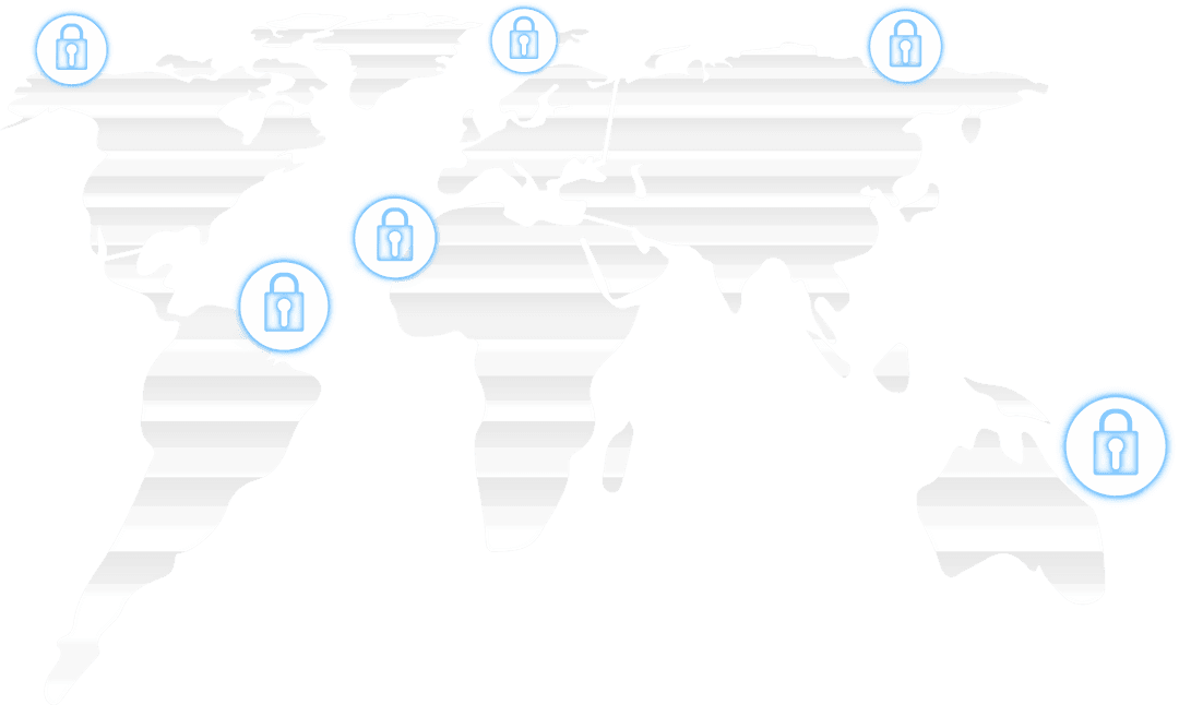 Transparent World Map with Global Security Icons