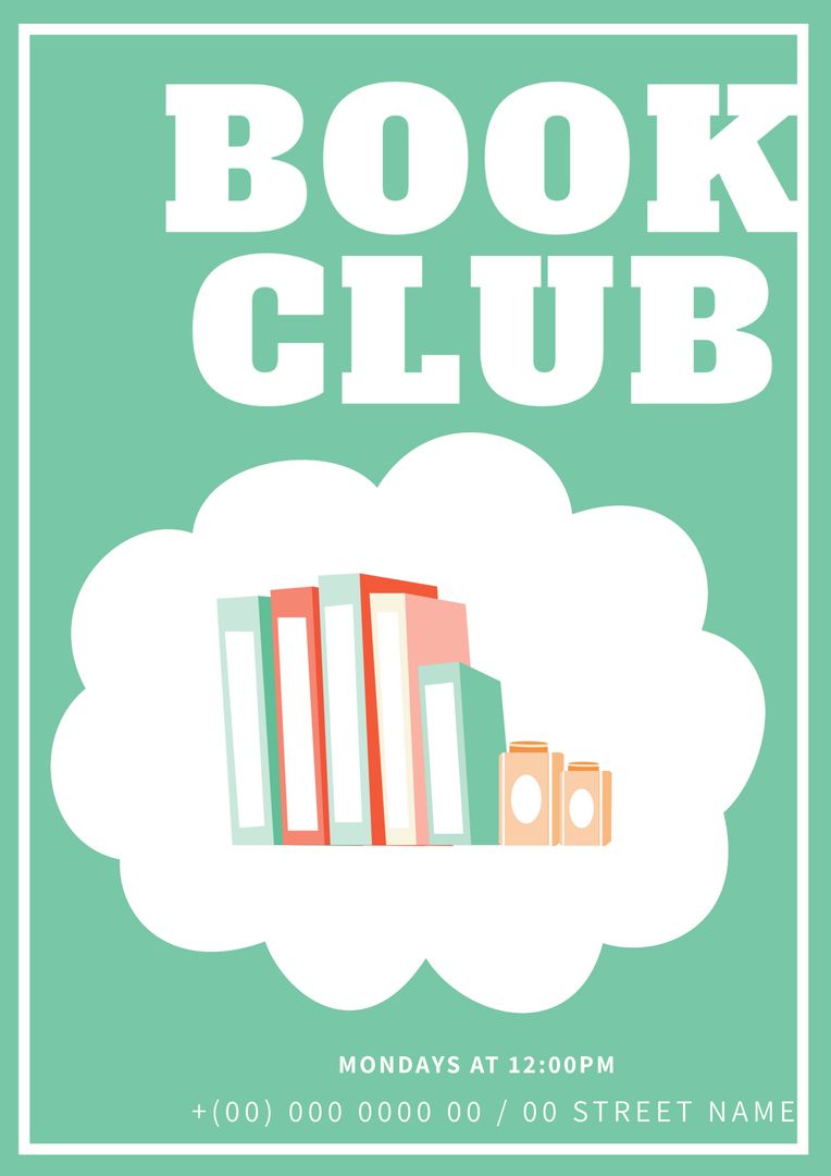 Book Club Poster with Books in Thought Bubble