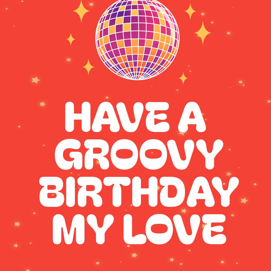 Vibrant Disco Themed Birthday Greeting with Modern Typography