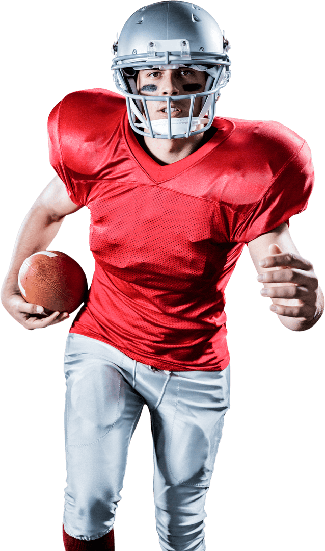 American Football Player Running with Determination Transparent
