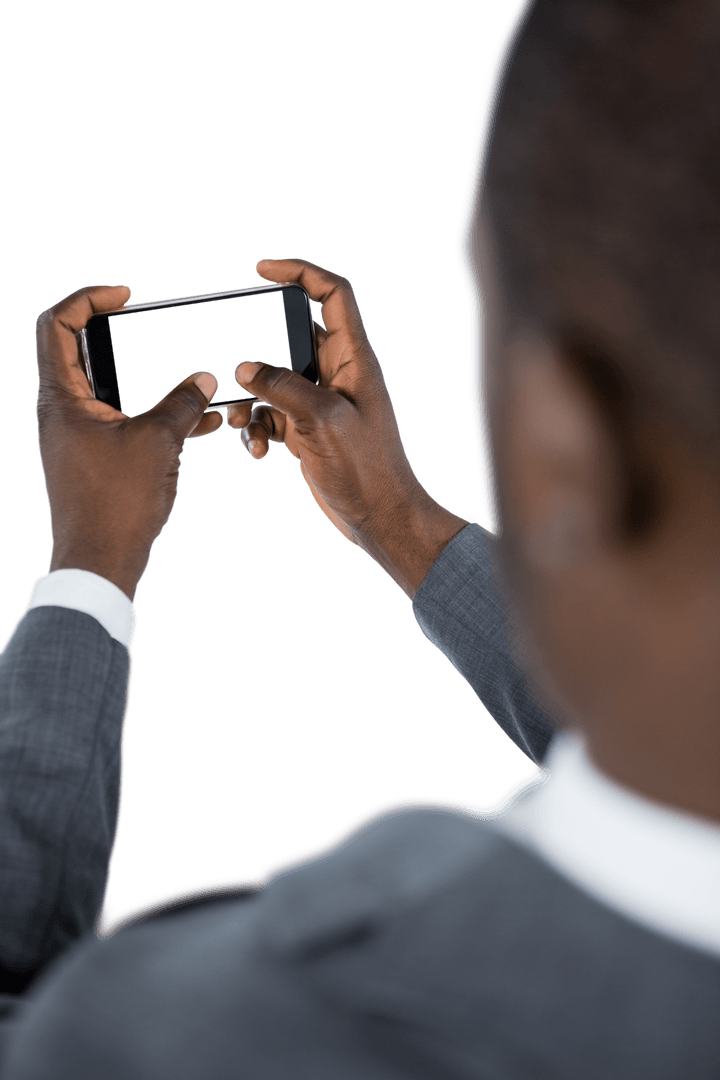 Businessman Holding Phone Taking Photo Transparent Background