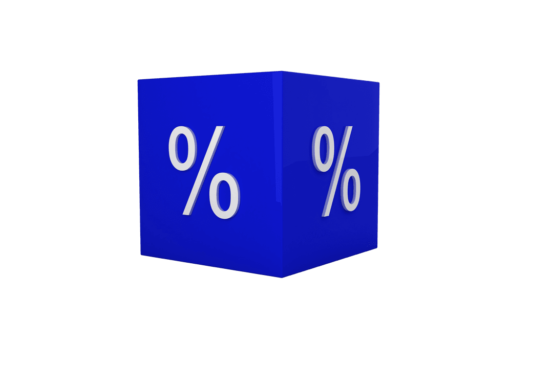 White Percent Symbol on Blue Cube Transparent Background