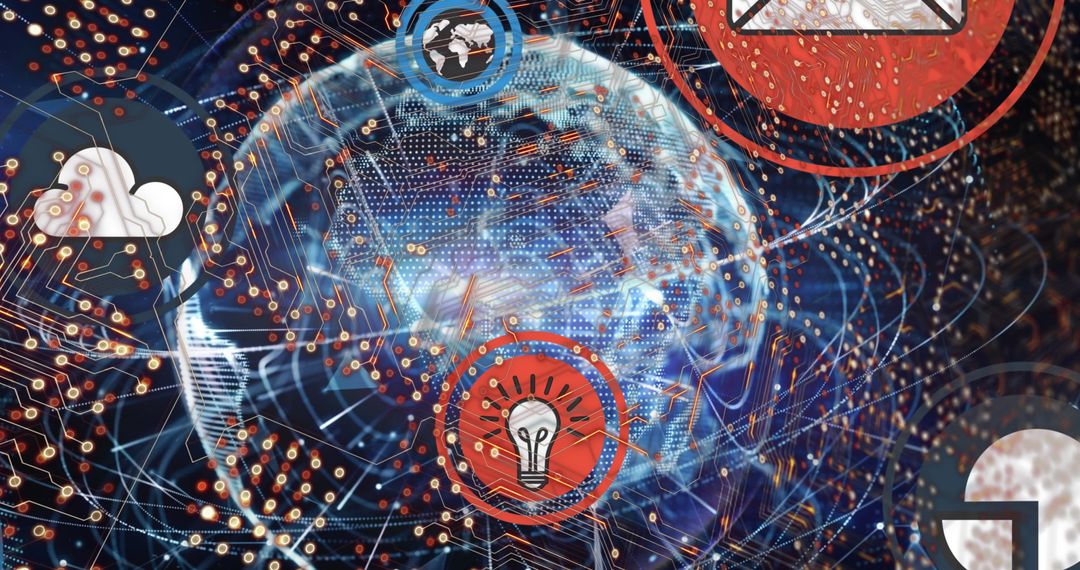 Global Network and Data Integration Concept with Tech Icons