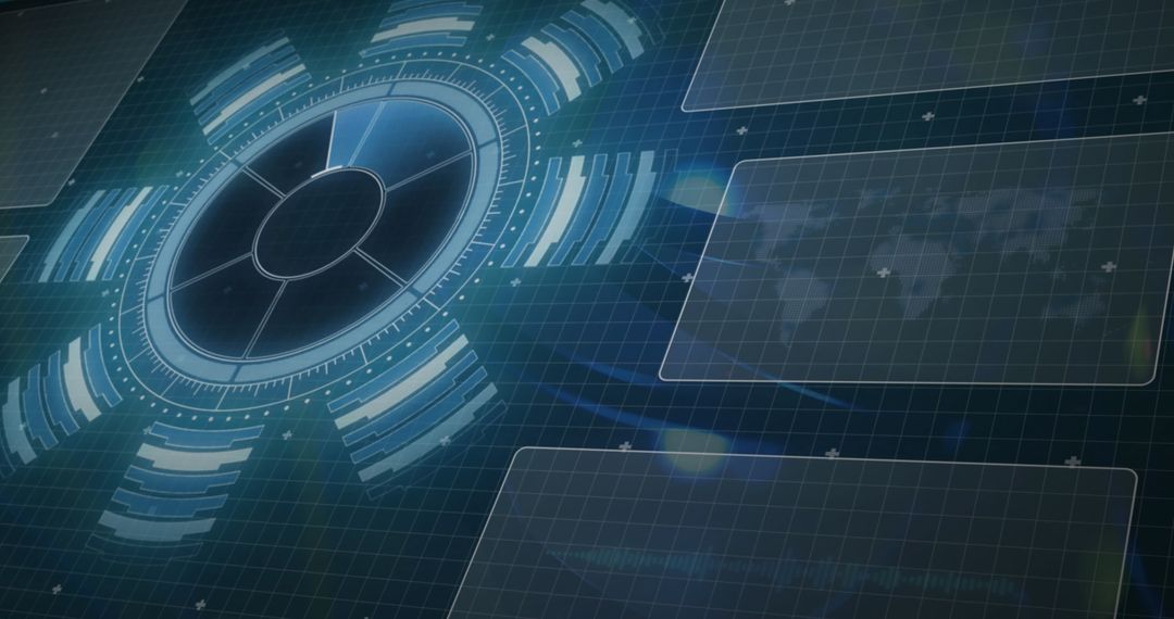 Futuristic Holographic Data Interface with World Map Overlay