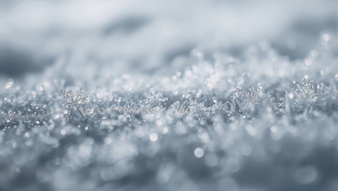 Macro View of Snowflake on Sparkling Winter Surface