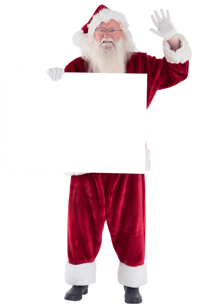 Transparent Santa Waving Holding Blank Sign