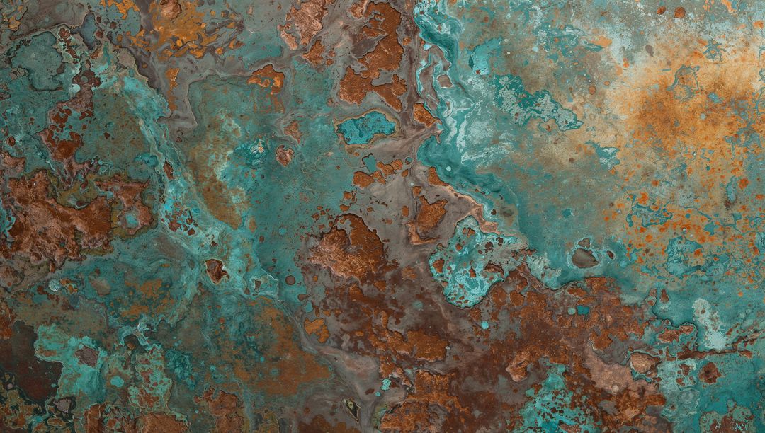 Turquoise Verdigris and Rust Patina Texture Creating Dramatic Industrial Oxidation Backdrop