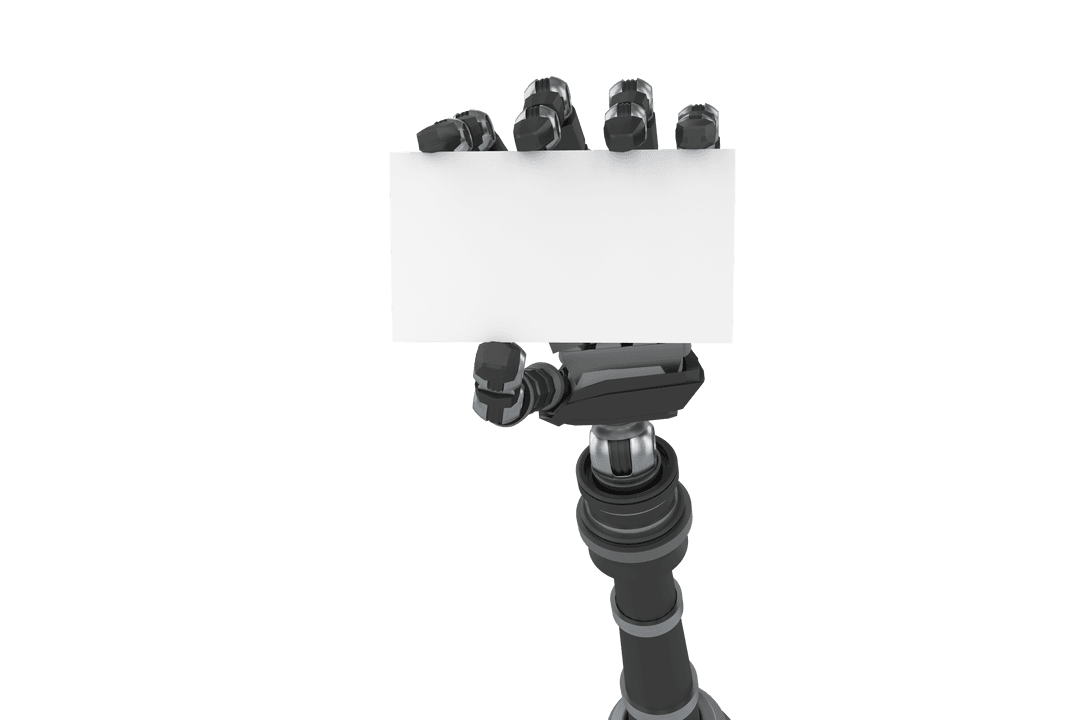 Robotic Hand Holding Business Card on Transparent Background