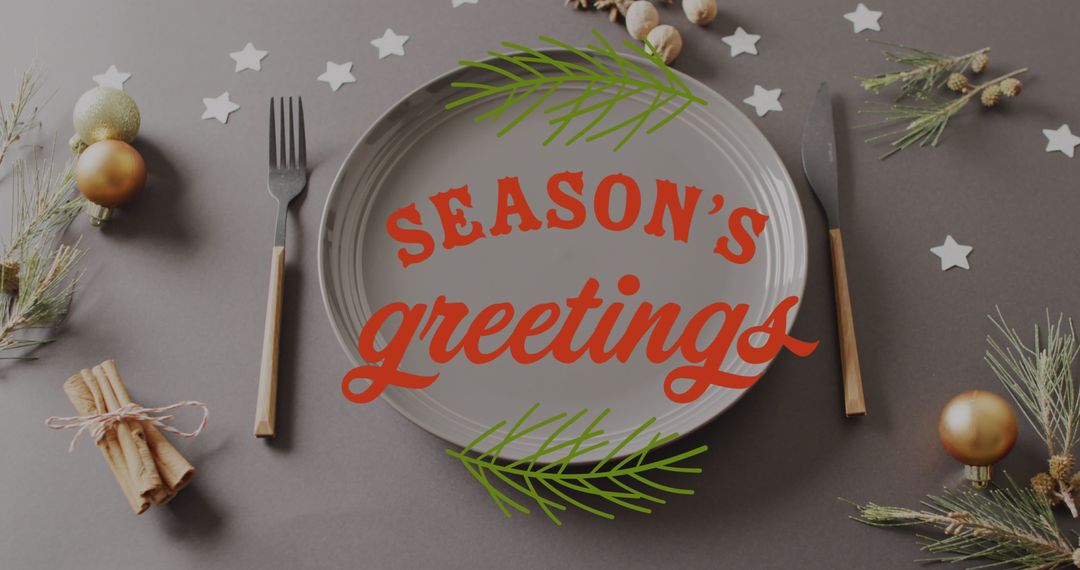 Festive Table Setting with Season's Greetings Overlay