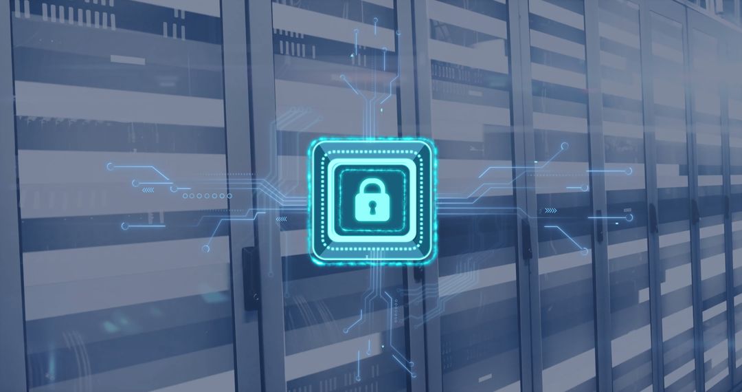 Cyber Security Padlock Icon in Data Center Environment