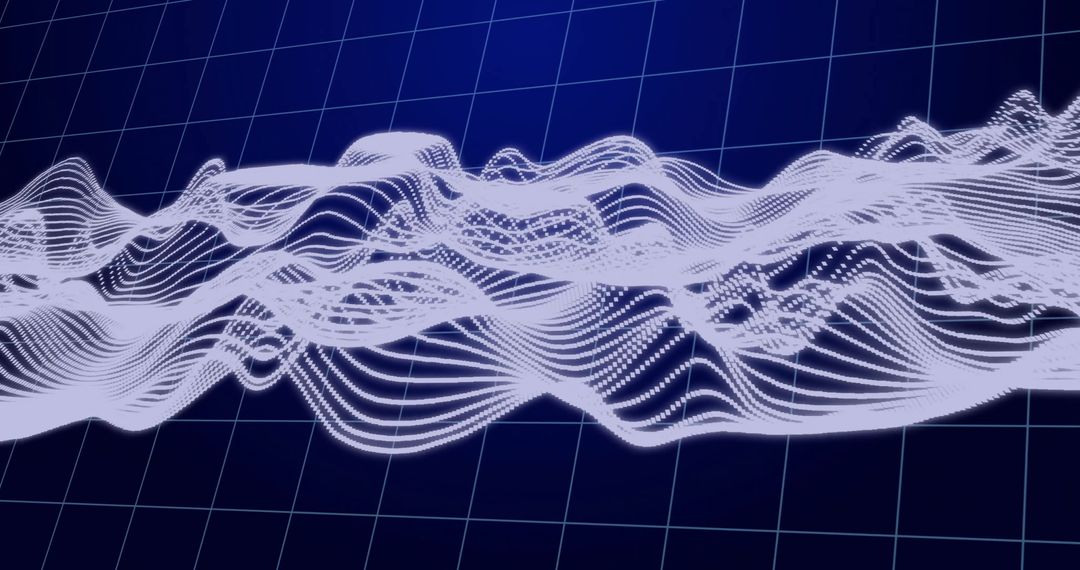 Undulating 3D Abstract Dot Wave on Blue Grid Background