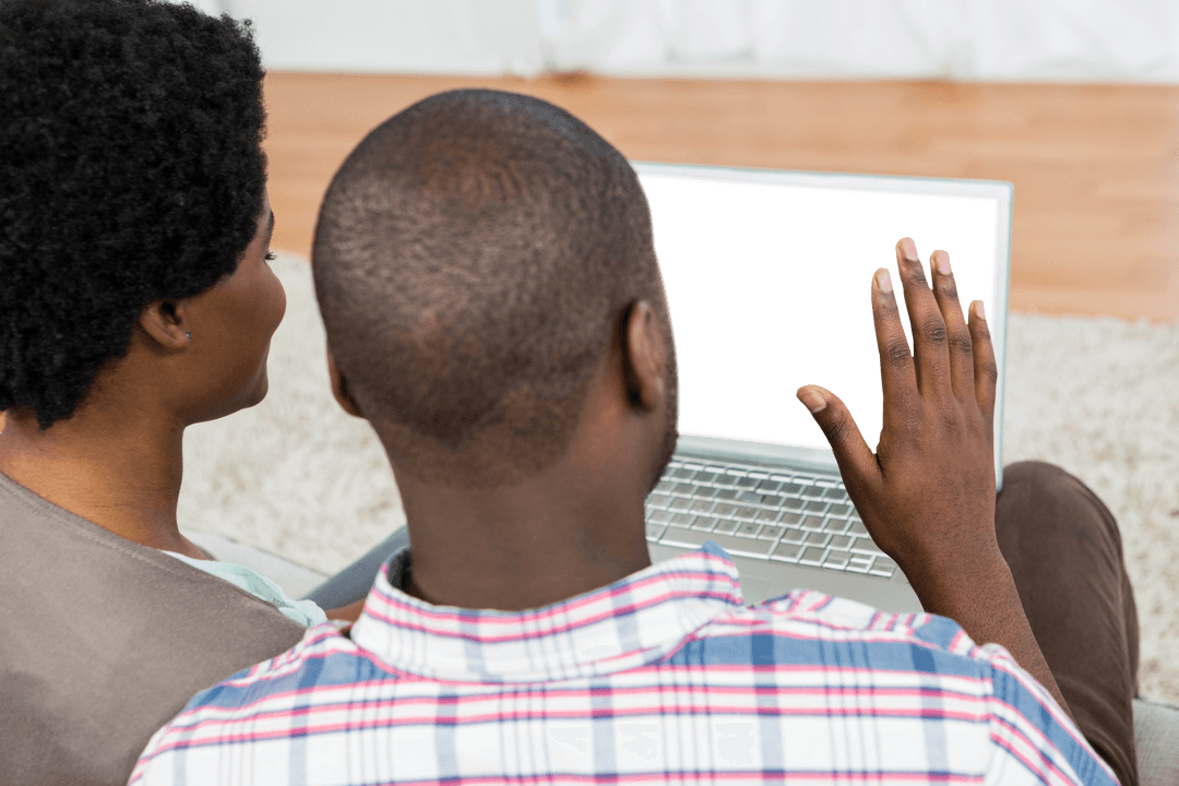 Transparent Screen on Laptop with Man and Woman Sitting Together