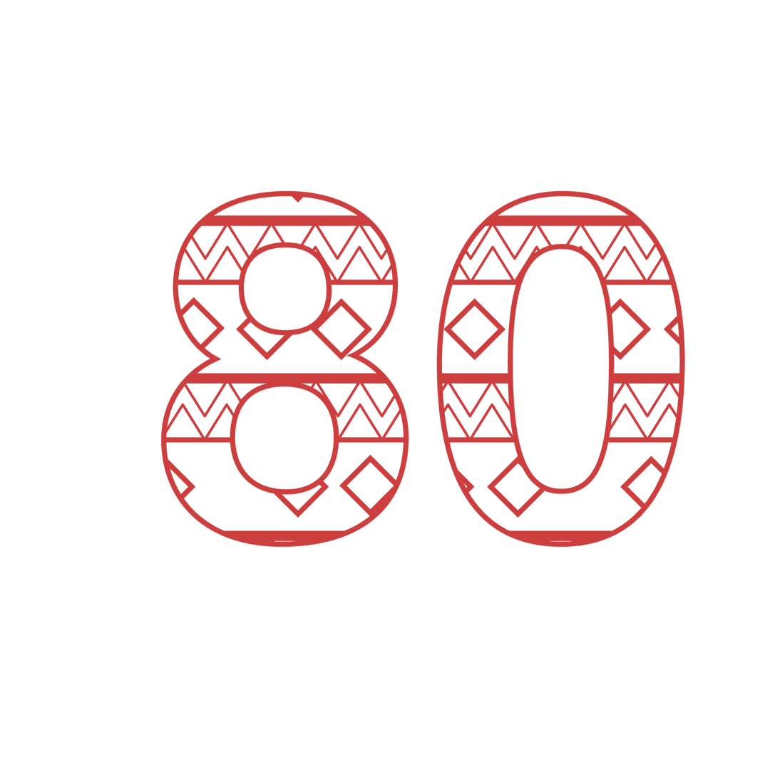 Transparent Red Number 80 with Tribal Patterns for Celebrations