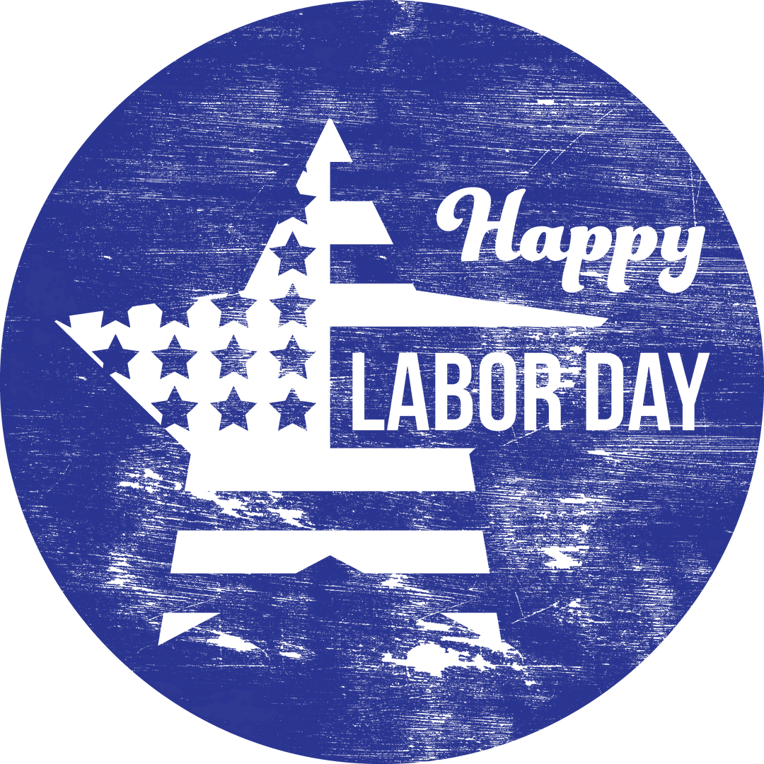 Blue Circle Happy Labor Day Text on Transparent Background