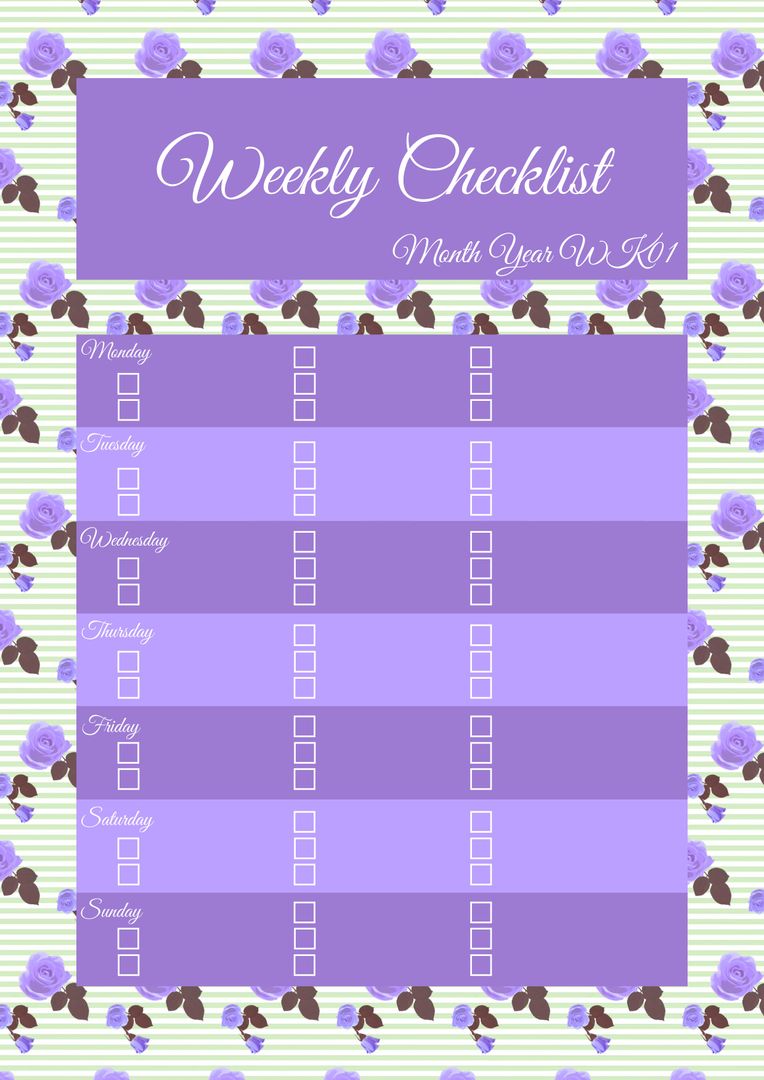 Floral-Themed Weekly Checklist for Elegant Planning - Download Free Stock Templates Pikwizard.com