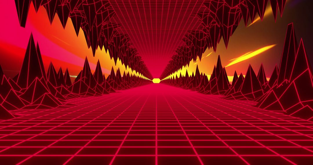 Futuristic Neon Grid Tunnel with Surreal Light Trails